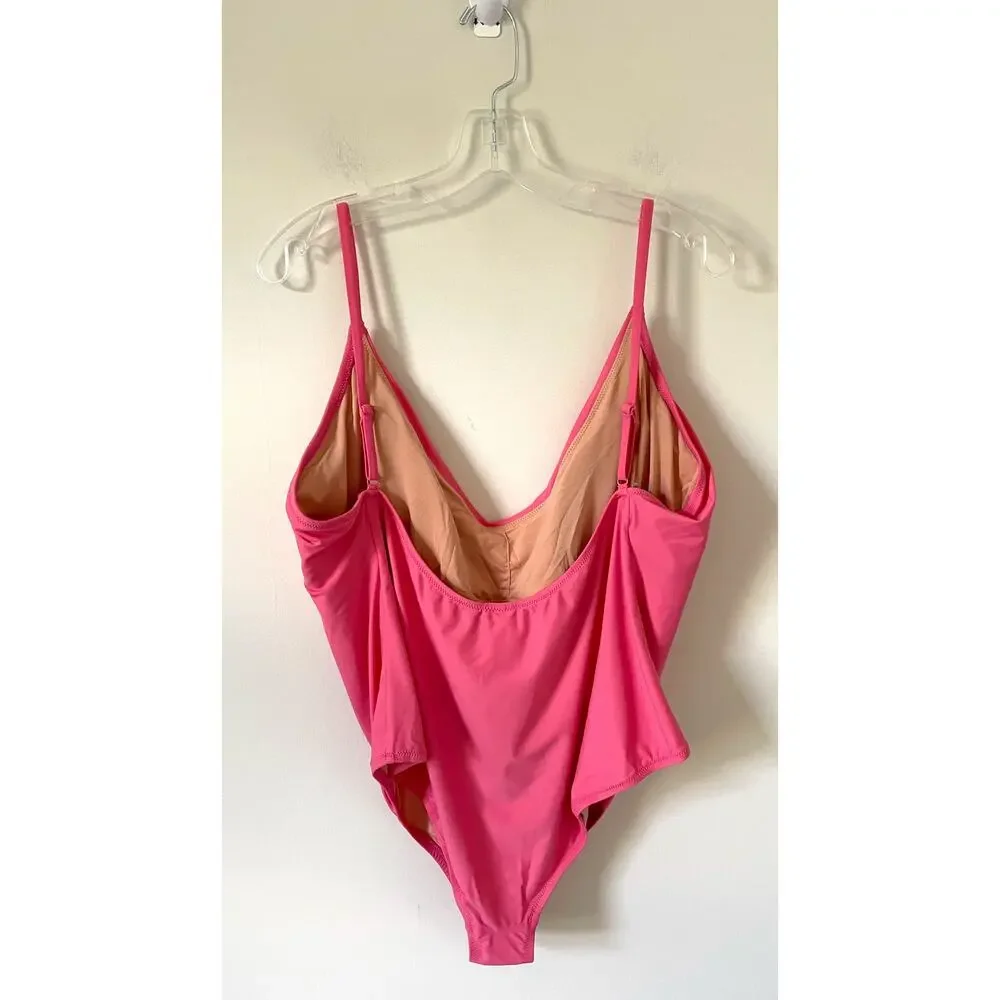 J. Crew Classic Basic One Piece Bathing Suit Pink Size 22 Plus NEW